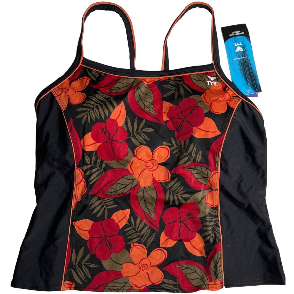 TYR Fitness AURORA High Back Tankini Top - Floral Black - Size 8 - $58 ITALY